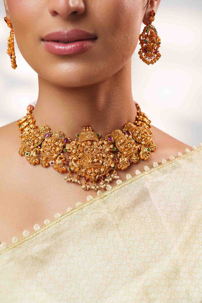 Zevar Traditional Classic Kundan Temple Necklace Set indian designer wear online shopping melange singapore