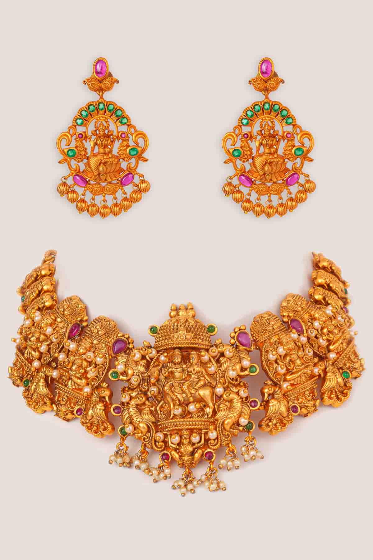 Zevar Traditional Classic Kundan Temple Necklace Set indian designer wear online shopping melange singapore