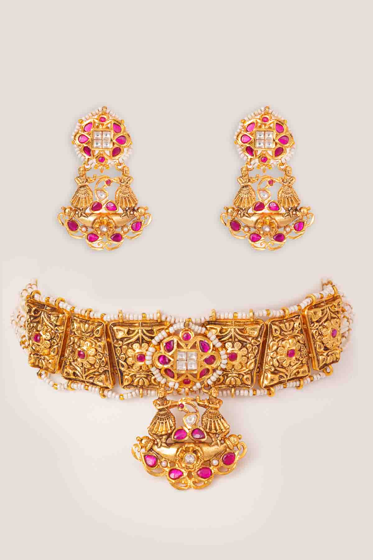 Zevar Traditional Yet Classic Kundan Temple Choker Set indian designer wear online shopping melange singapore 
