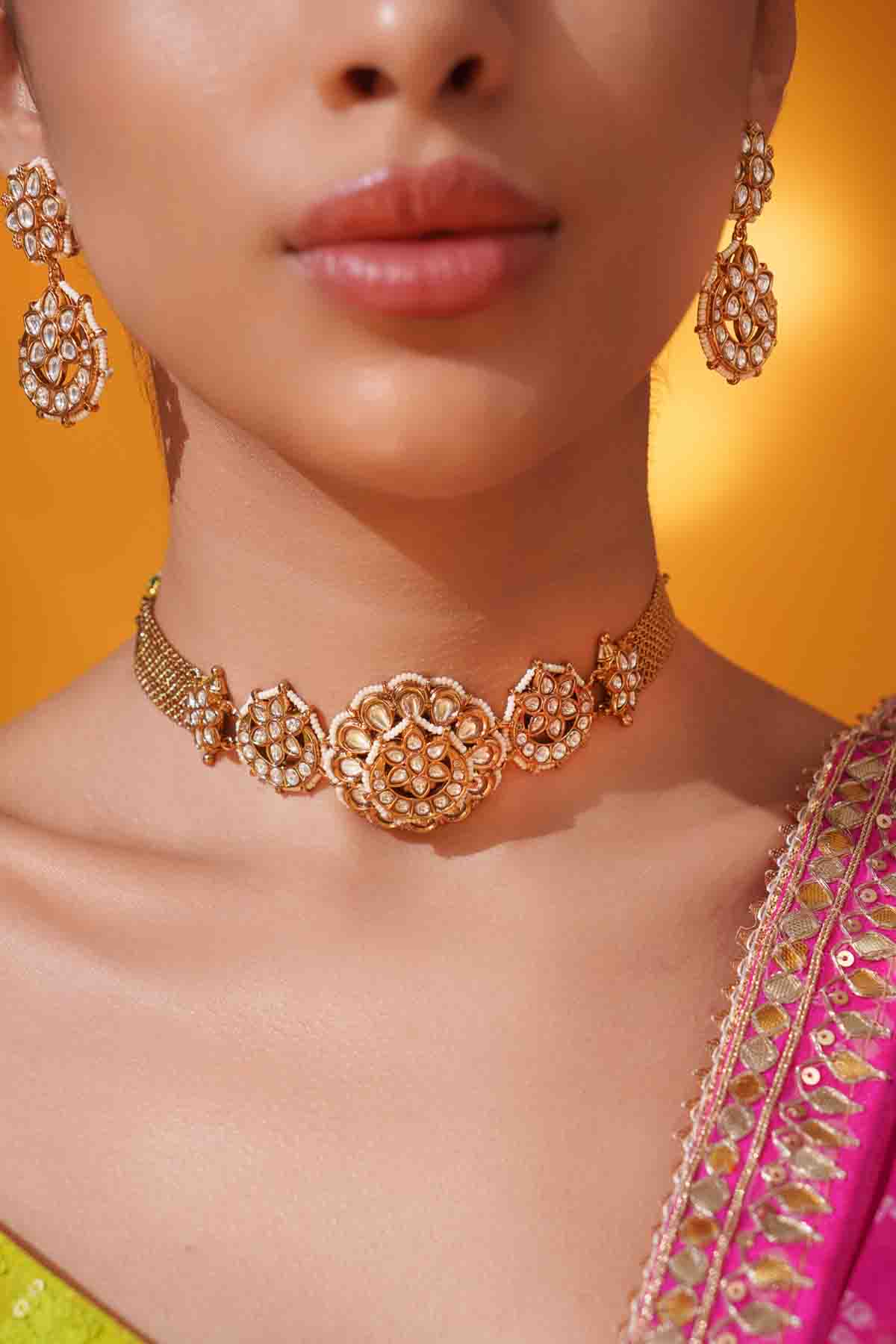 Zevar Traditional Yet Dramatic Kundan Choker Set indian designer wear online shopping melange singapore 

