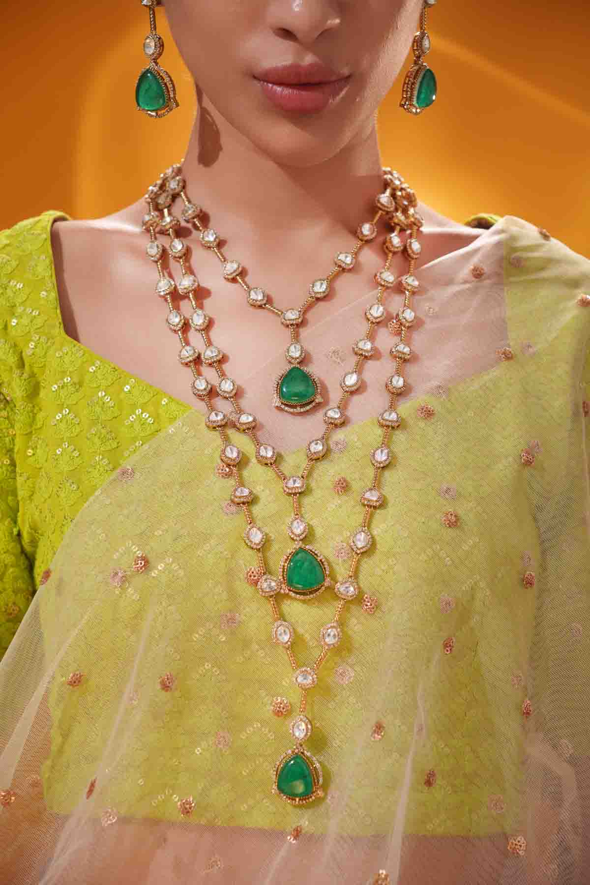 Zevar Two Tone Kundan Long Necklace Set indian designer wear online shopping melange singapore 