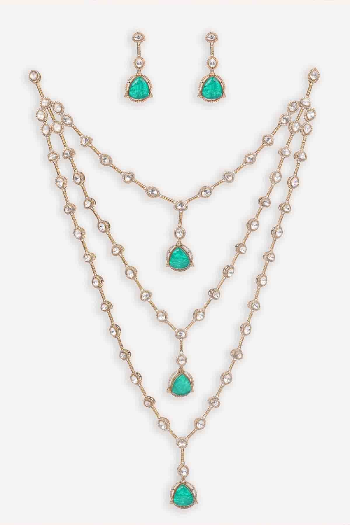 Zevar Two Tone Kundan Long Necklace Set indian designer wear online shopping melange singapore 