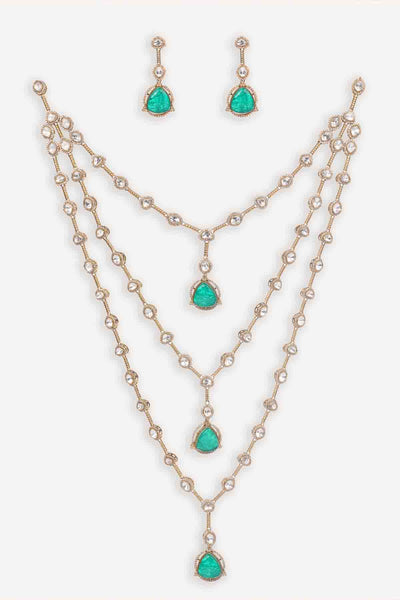 Zevar Two Tone Kundan Long Necklace Set indian designer wear online shopping melange singapore 