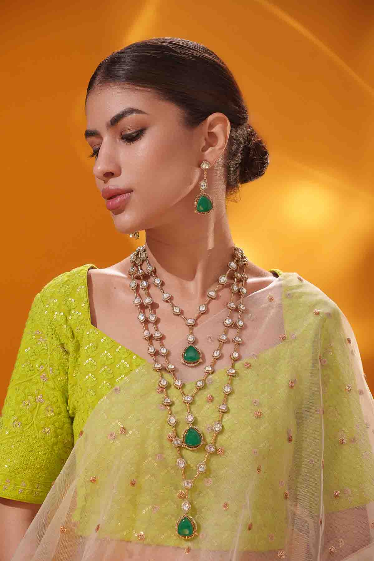 Zevar Two Tone Kundan Long Necklace Set indian designer wear online shopping melange singapore 