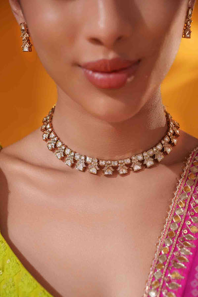 Zevar Two Tone Kundan Polki Stone Necklace Set indian designer wear online shopping melange singapore 