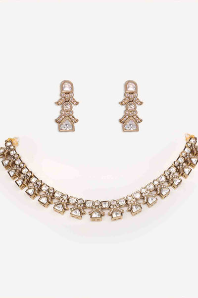 Zevar Two Tone Kundan Polki Stone Necklace Set indian designer wear online shopping melange singapore 
