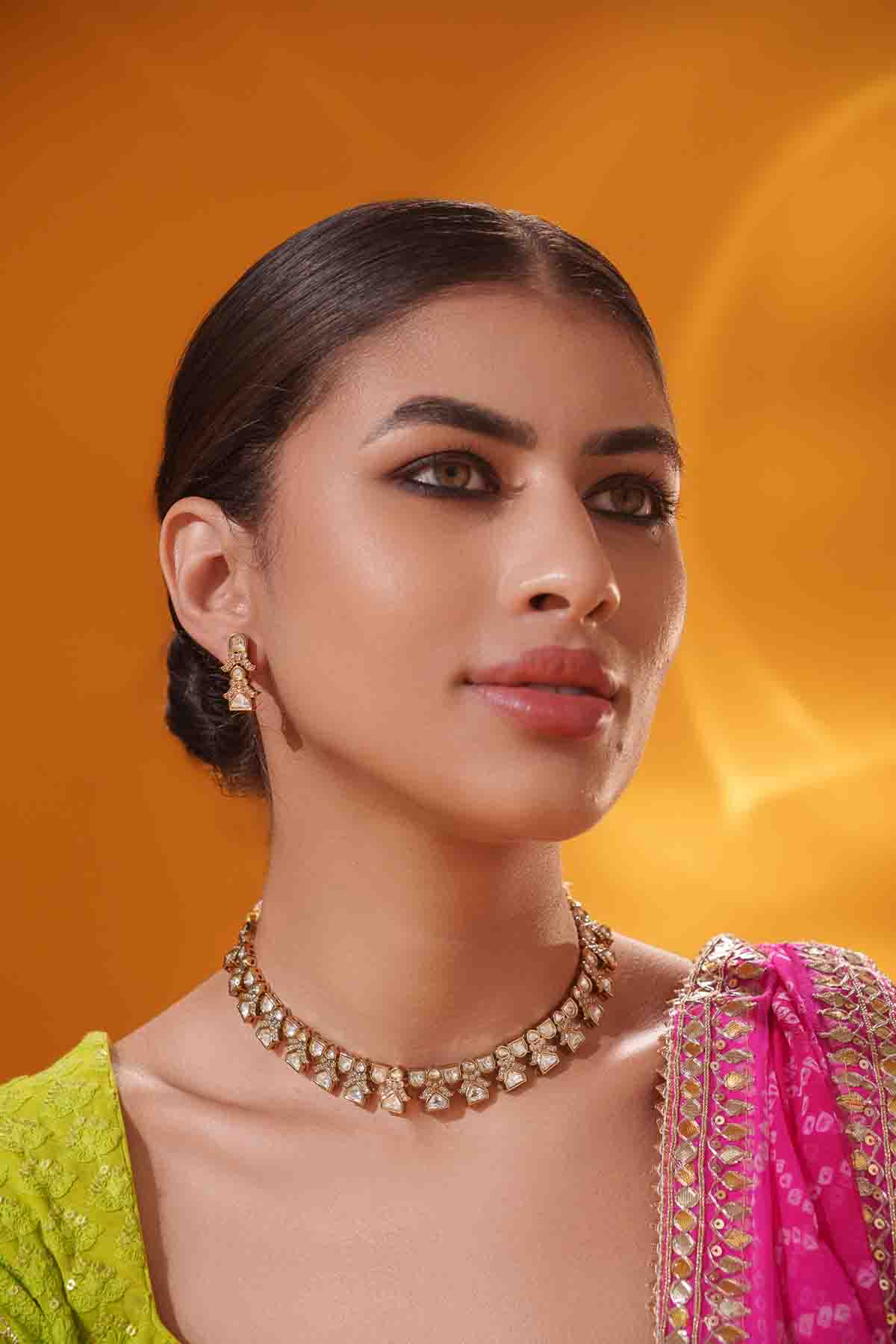 Zevar Two Tone Kundan Polki Stone Necklace Set indian designer wear online shopping melange singapore 