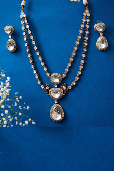 Zevar White Polki Double Layered Necklace jewellery Indian designer wear online shopping melange singapore