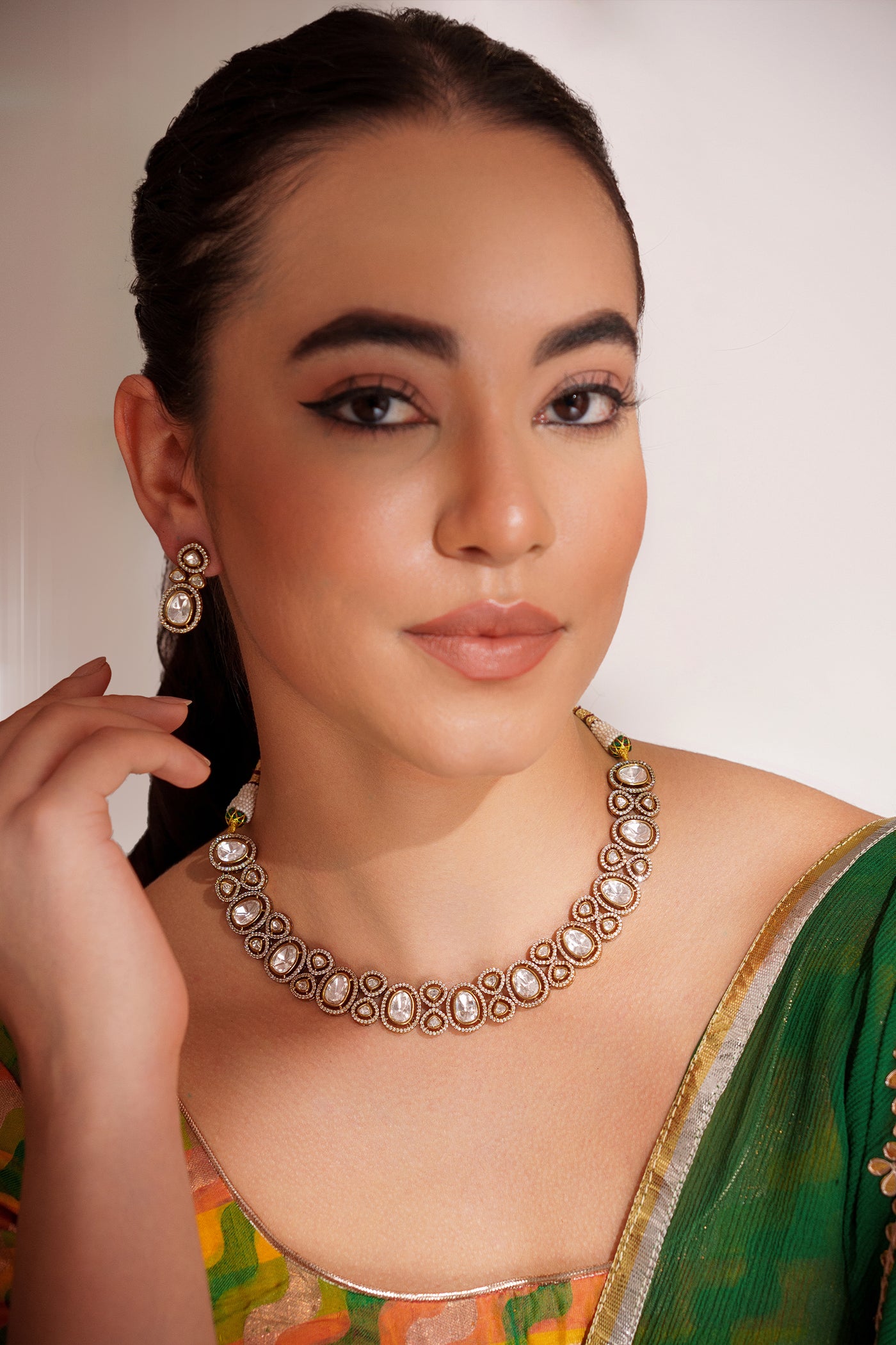 Zevar Zircon Stone Necklace Set With Matching Earrings indian designer wear online shopping melange singapore