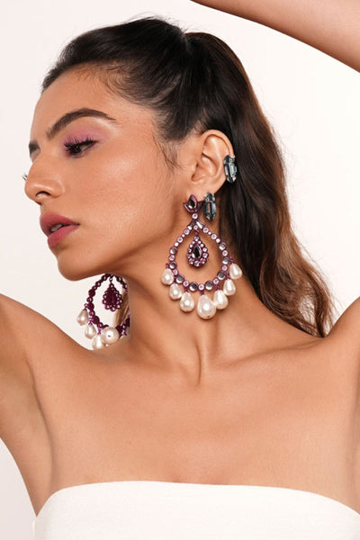Isharya Rani Pink Elongated Crystal Pearl Earrings In Colored Plating jewellery indian designer wear online shopping melange singapore