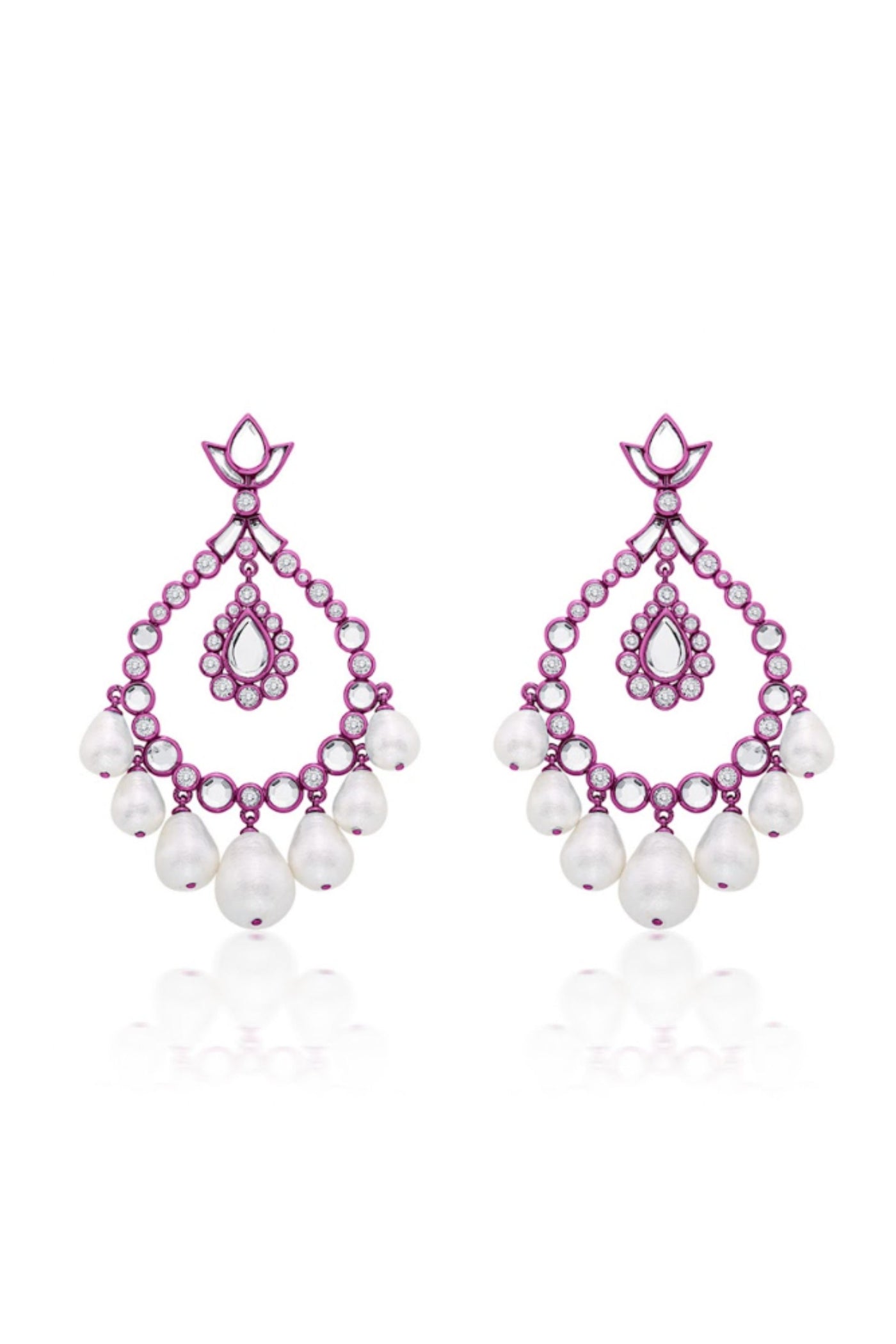 Isharya Rani Pink Elongated Crystal Pearl Earrings In Colored Plating jewellery indian designer wear online shopping melange singapore