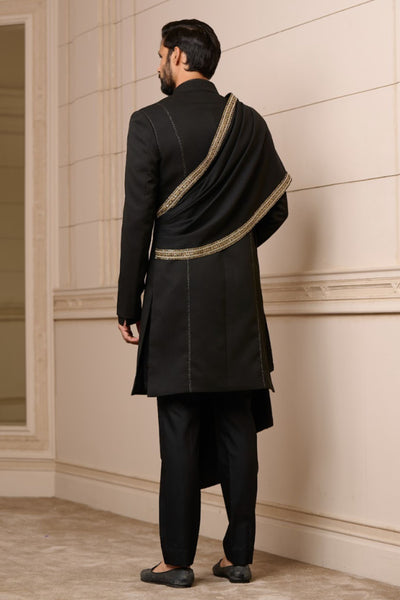 Tarun Tahiliani Menswear Sherwani Kurta And Trouser Black indian designer wear online shopping melange singapore