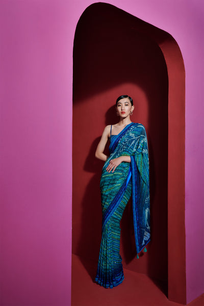 Anita Dongre Chimera Saree Blue festive indian designer wear online shopping melange singapore 