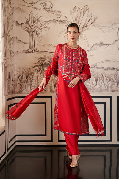 Anita Dongre Ekaja Suit Set Red festive indian designer wear online shopping melange singapore 