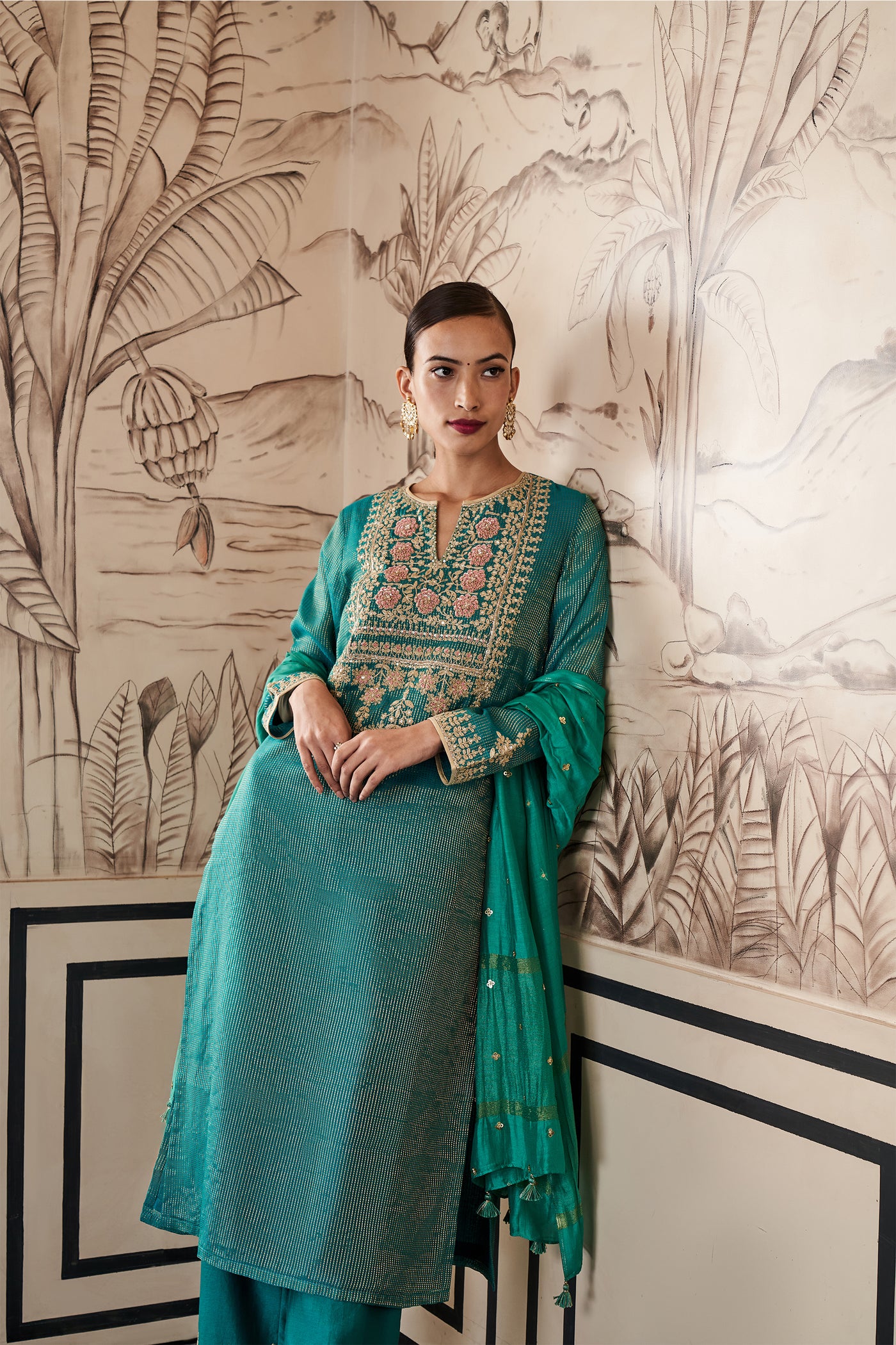 anita dongre Jasnaaz Suit Set Green festive indian designer wear online shopping melange singapore