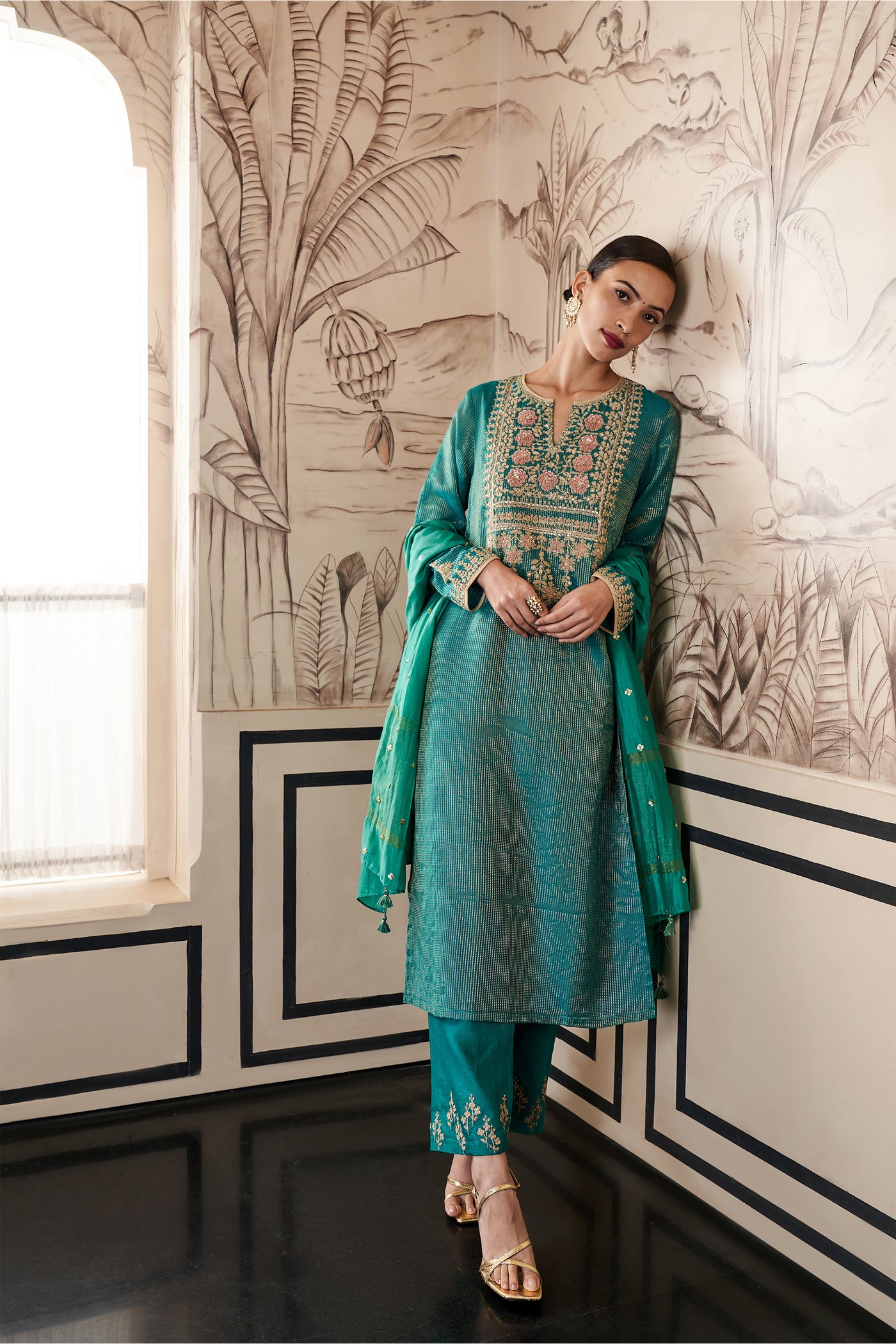 anita dongre Jasnaaz Suit Set Green festive indian designer wear online shopping melange singapore 