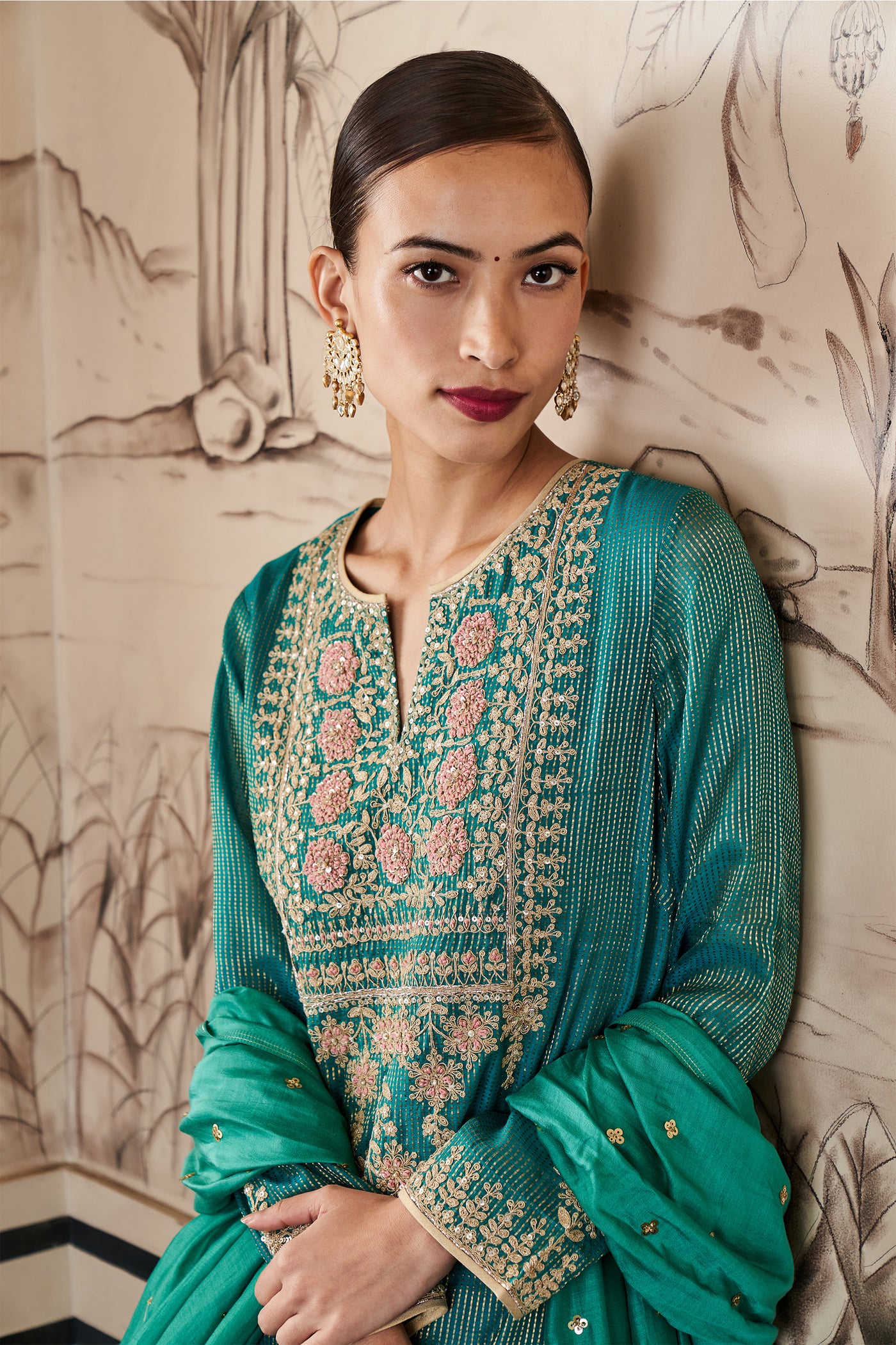 anita dongre Jasnaaz Suit Set Green festive indian designer wear online shopping melange singapore