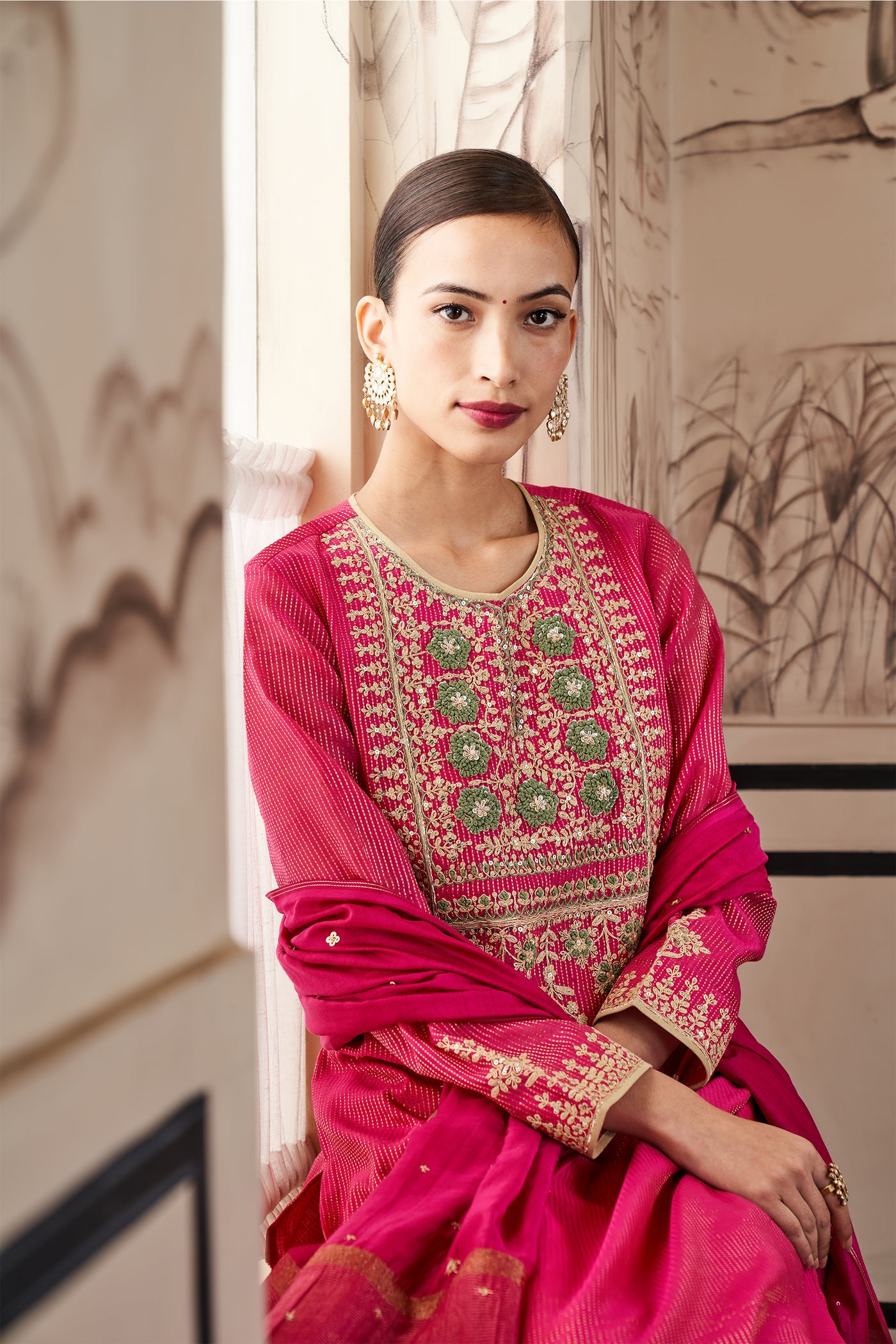 anita dongre Jasnaaz Suit Set Hot Pink festive indian designer wear online shopping melange singapore