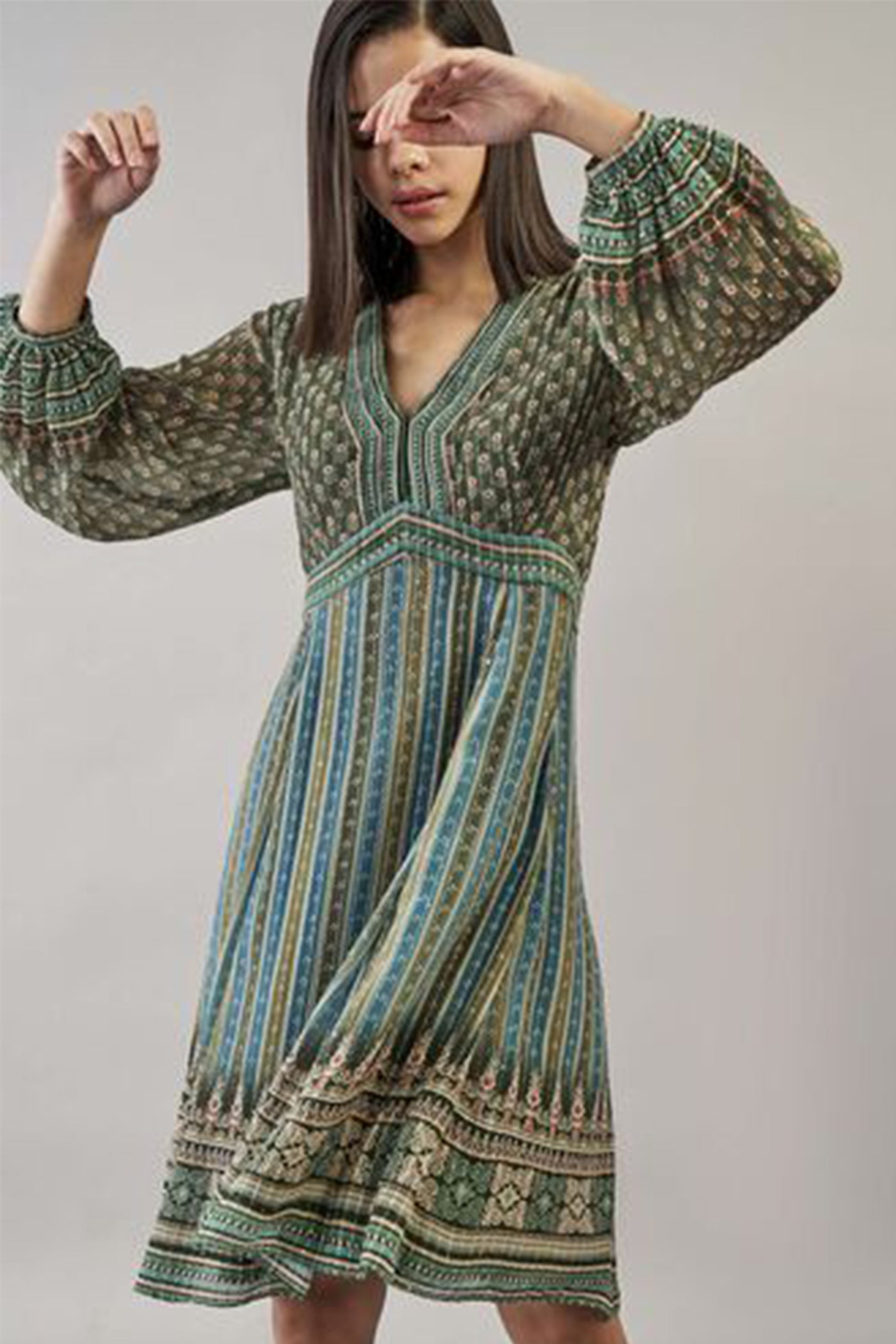 Anita Dongre Soila Dress Sage western indian designer wear online shopping melange singapore