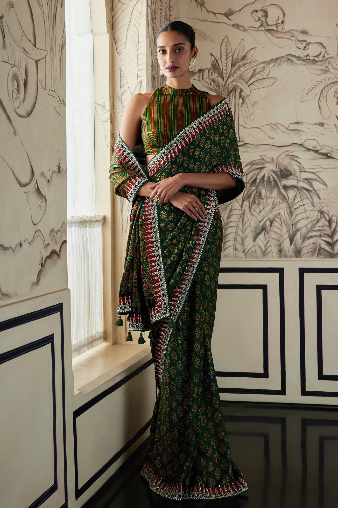 anita dongre  Zaaha Saree Green festive indian designer wear online shopping melange singapore 