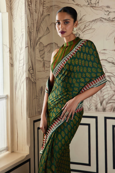 anita dongre Zaaha Saree Green festive indian designer wear online shopping melange singapore