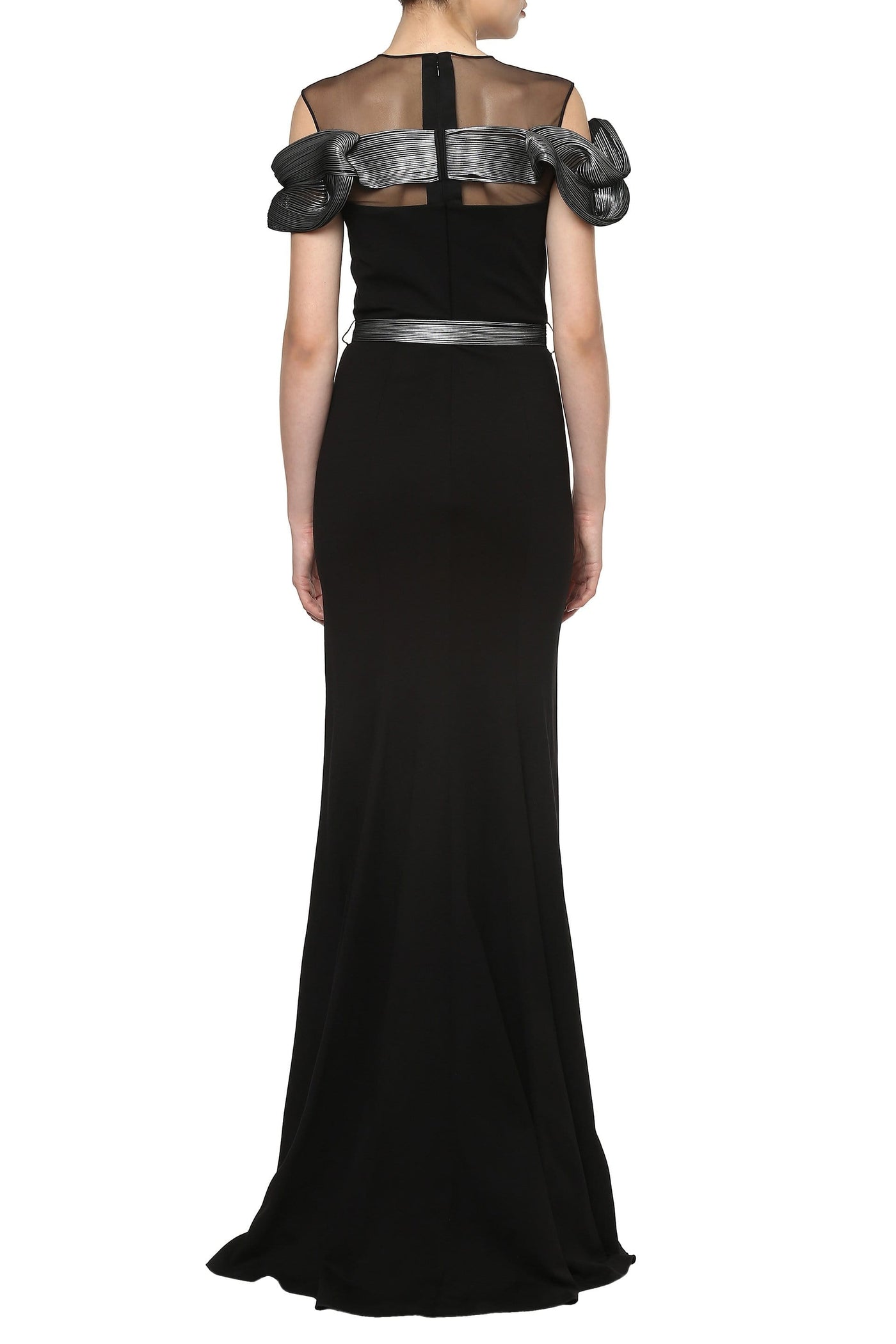 Black Fitted Dress With Moulded Metallic Cord