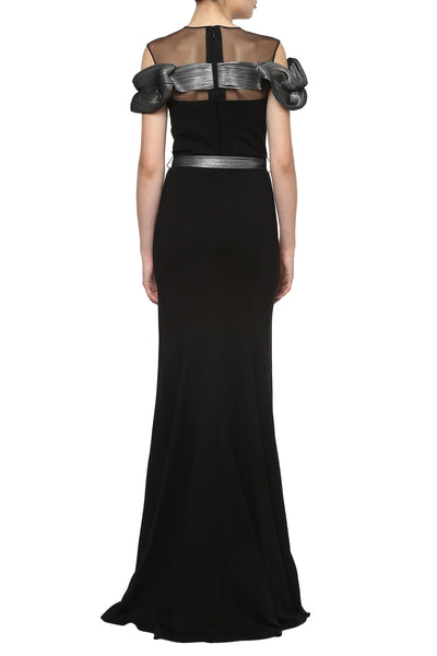 Black Fitted Dress With Moulded Metallic Cord
