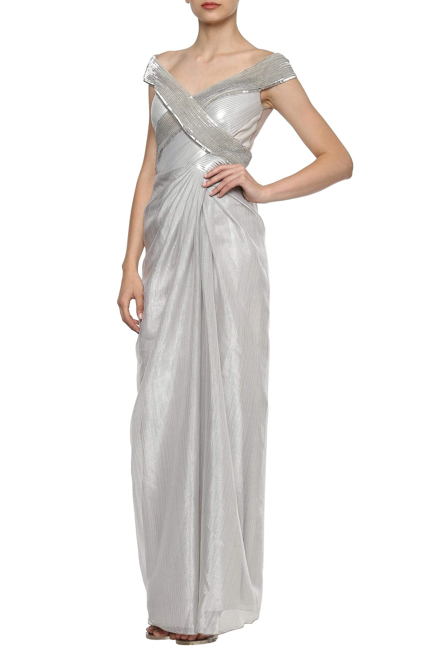 Silver Off Shoulder Draped Dress