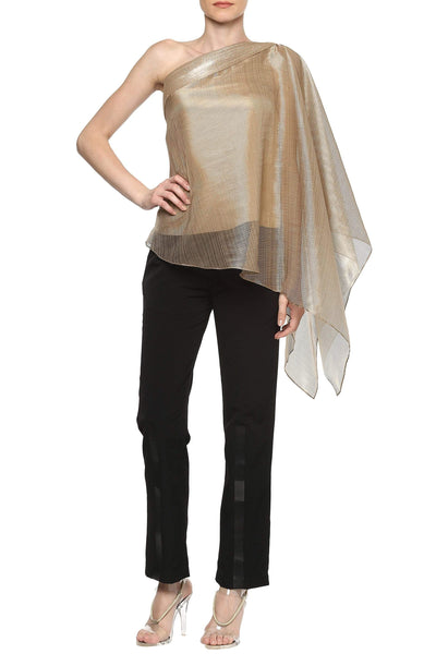 One Shoulder Top With Metallic Polymer