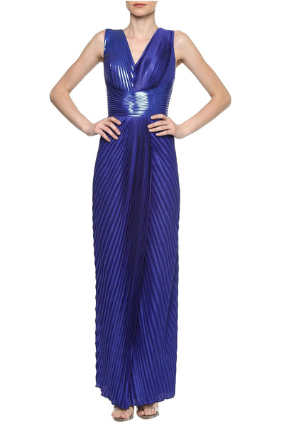 Royal Blue Draped Dress With Metallic Polymer
