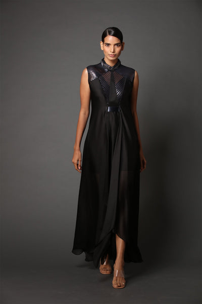 Panelled Dress With Metallic Polymer