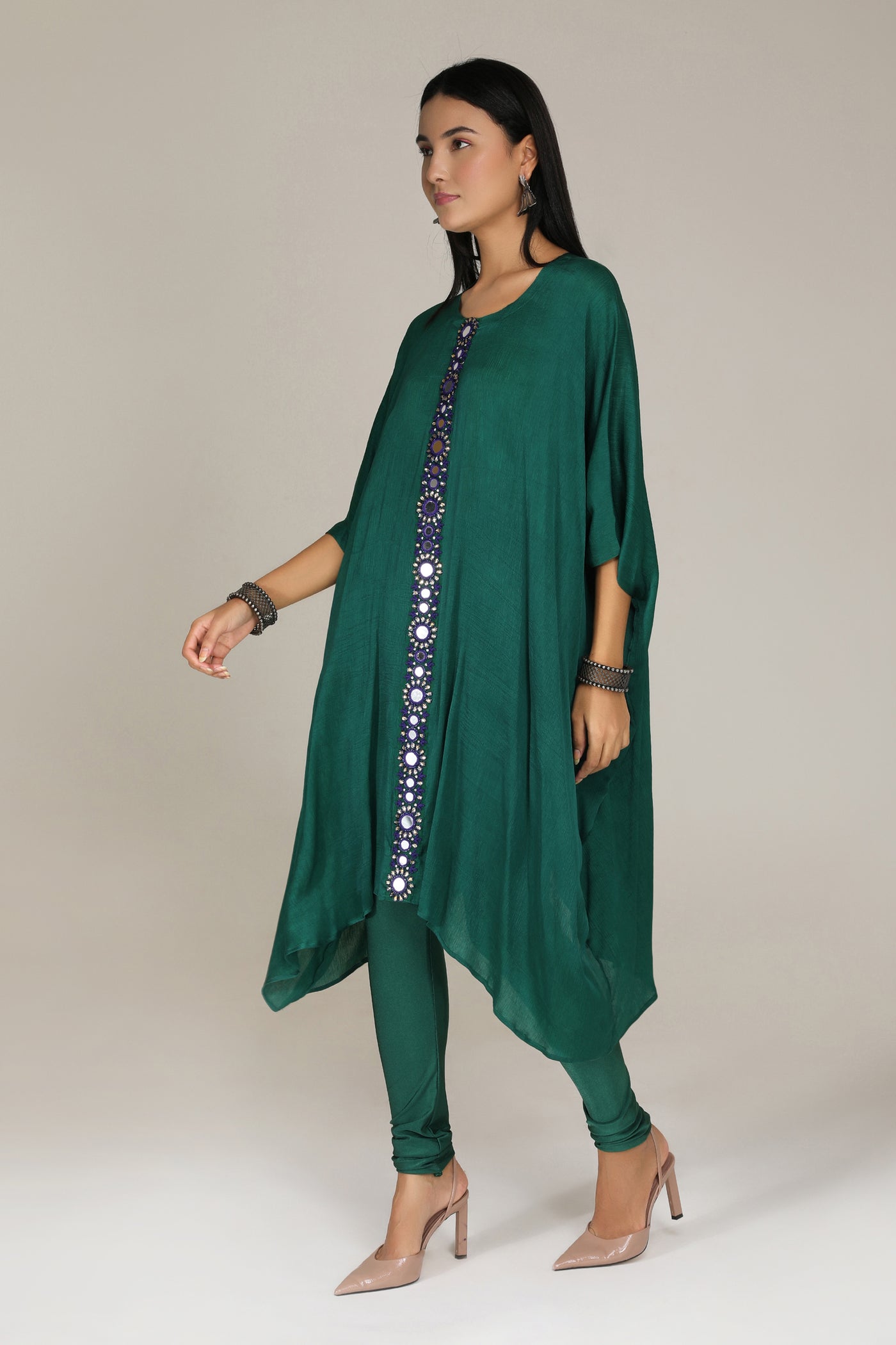Aneehka Green Shisheh Kaftan Kurta with Churidar indian designer wear online shopping melange singapore
