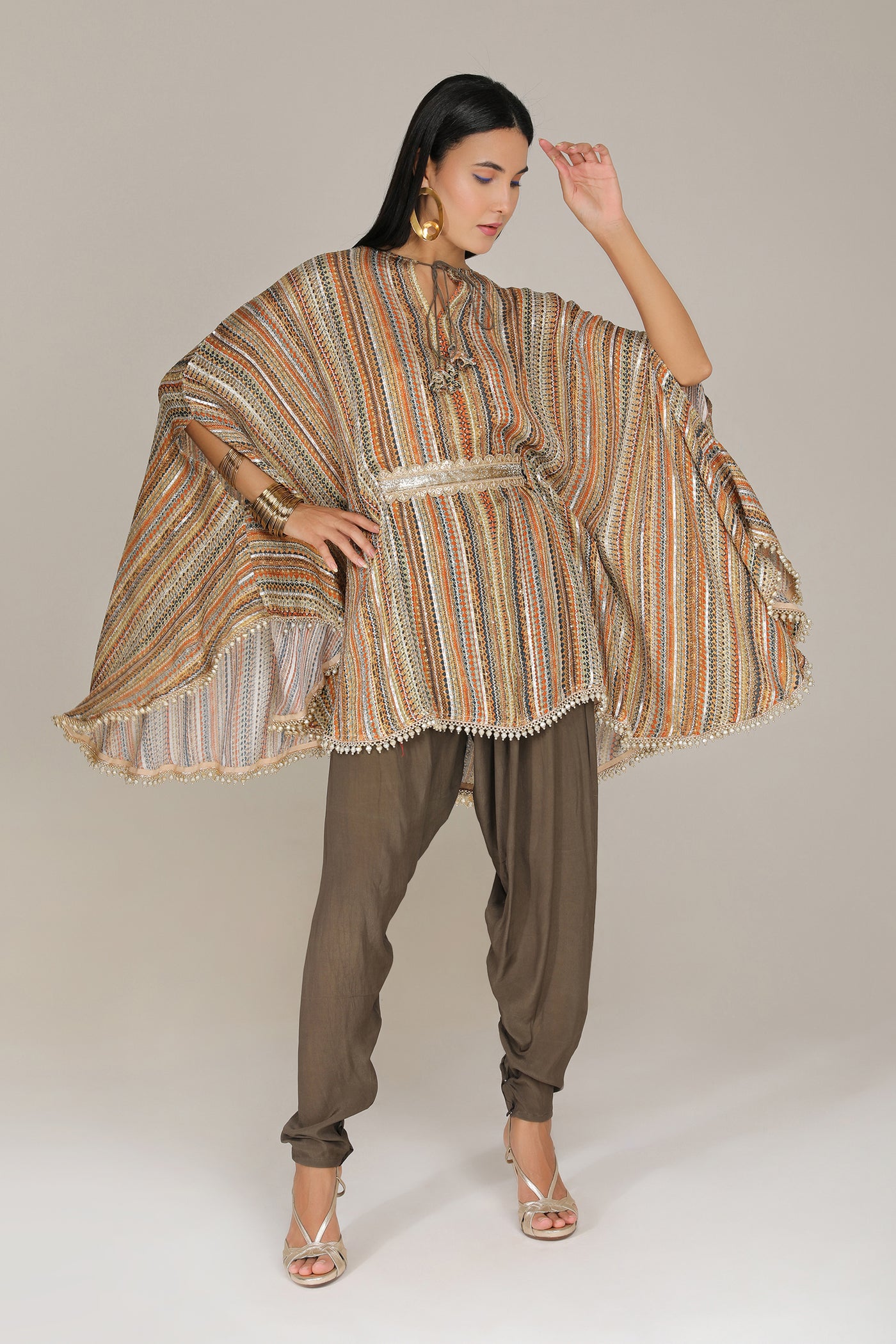 Aneehka Khaki Phooljhadi Circle Kurta & Salwar Pant indian designer wear online shopping melange singapore