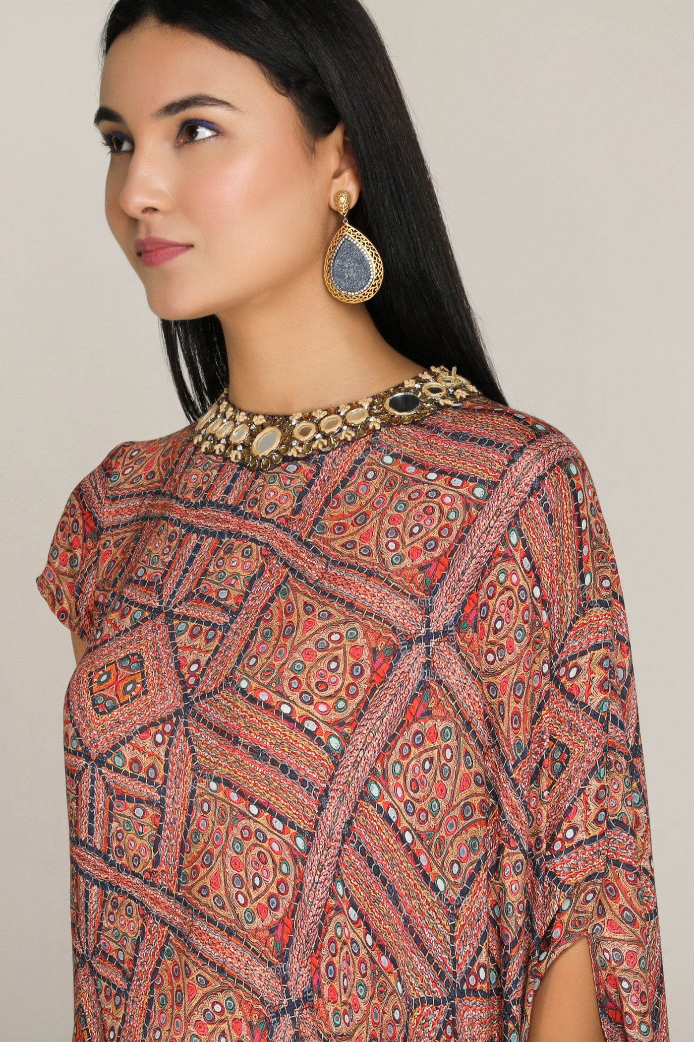 Aneehka Blue Kutch Triangle top with flared pants indian designer wear online shopping melange singapore