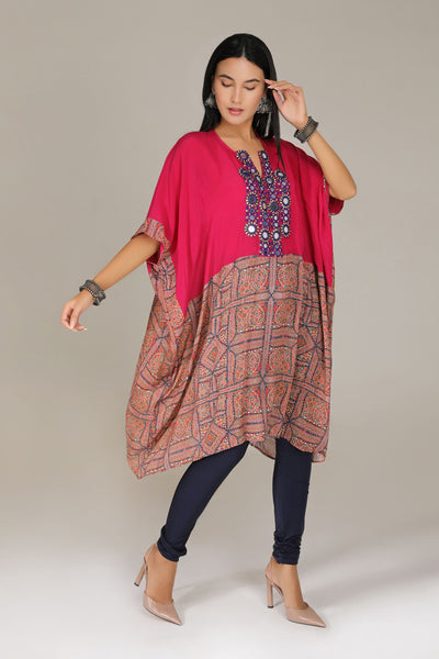 Aneehka Rani Pink Kutch kaftan with Churidar indian designer wear online shopping melange singapore