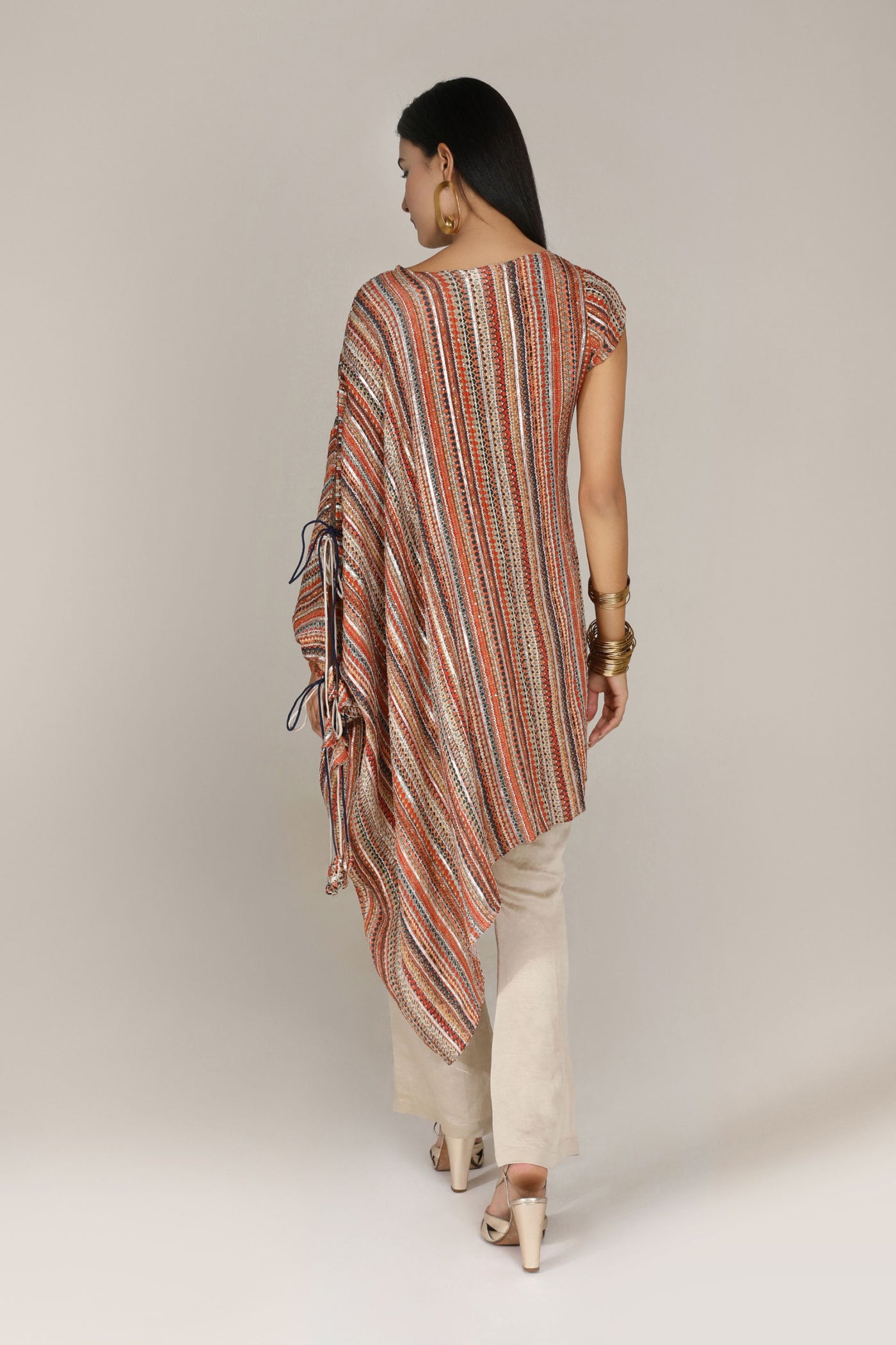 Aneehka Khaki Phooljhadi half kaftan kurta with blow Pants indian designer wear online shopping melange singapore