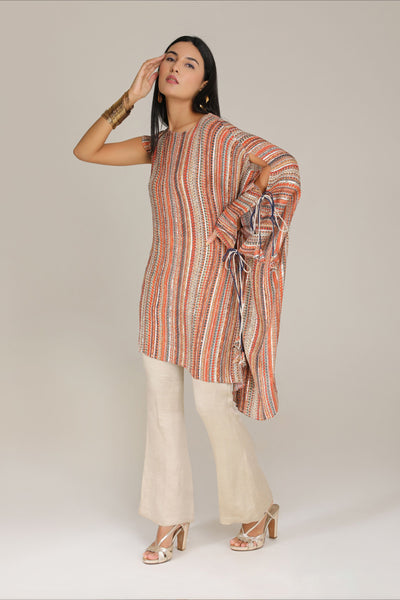 Aneehka Khaki Phooljhadi half kaftan kurta with blow Pants indian designer wear online shopping melange singapore