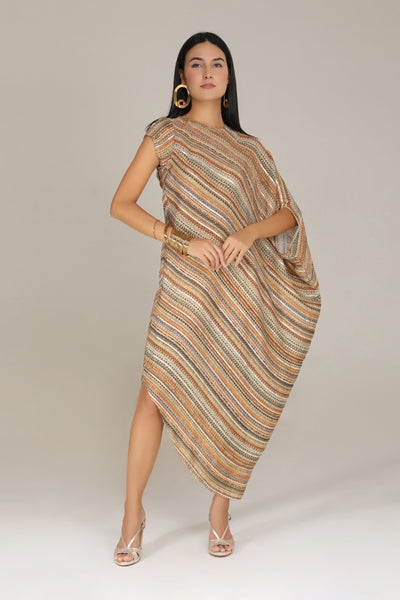 Aneehka Khaki Phooljhdi Triangle Dress indian designer wear online shopping melange singapore