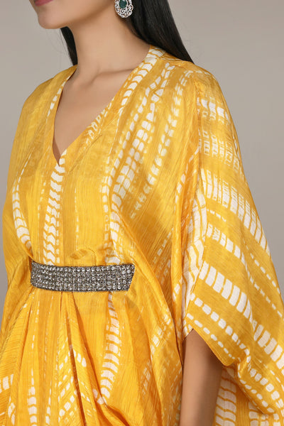 Aneehka Yellow Raya Drape Kaftan indian designer wear online shopping melange singapore