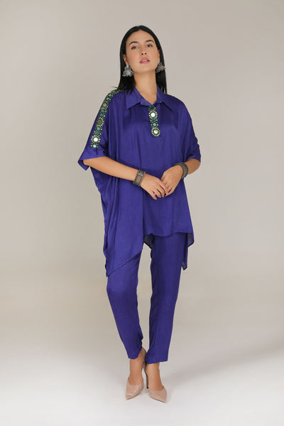 Aneehka Purple Shisheh Shirt Kaftan with Pants indian designer wear online shopping melange singapore