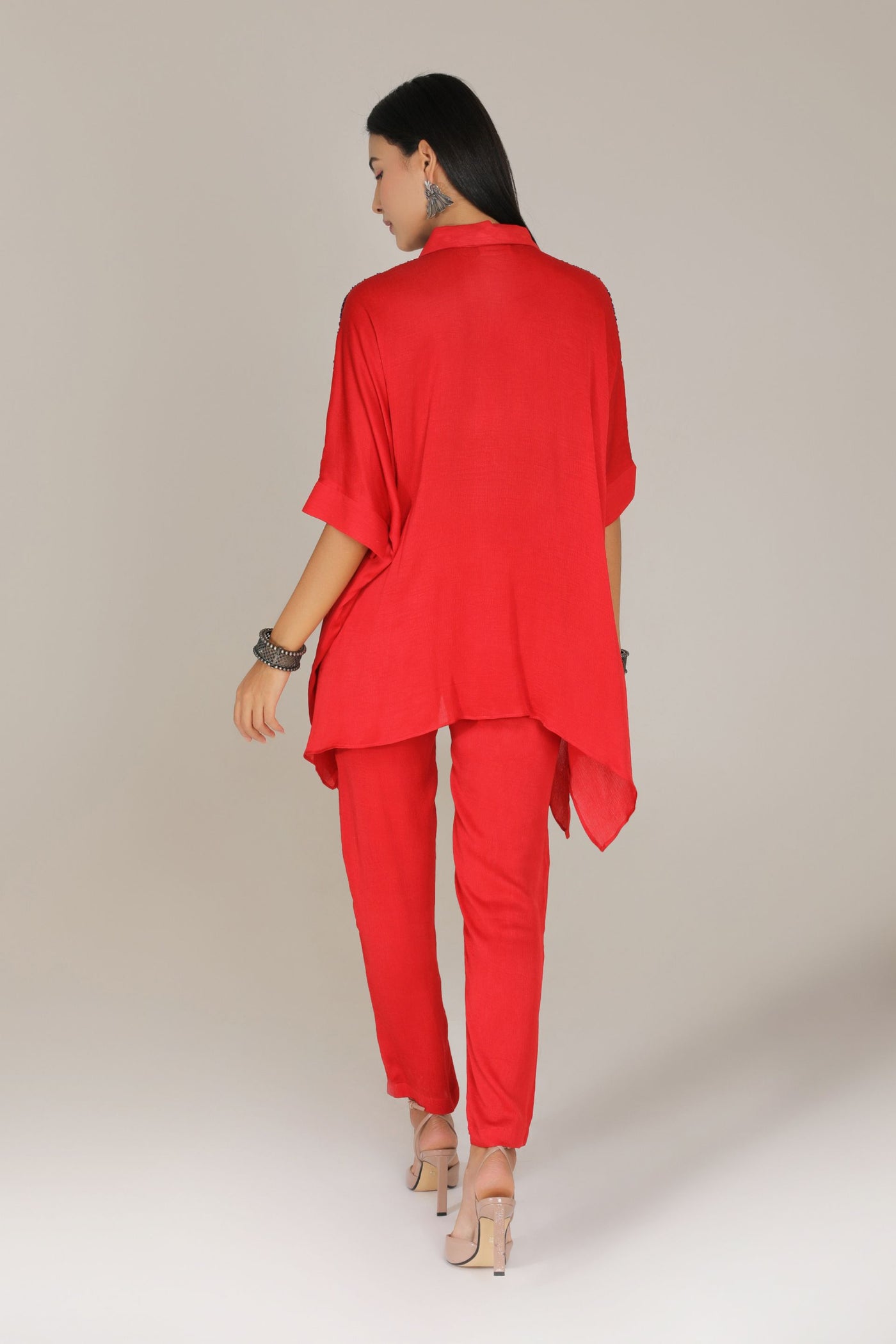 Aneehka Red Shisheh Shirt Kaftan with Pants indian designer wear online shopping melange singapore