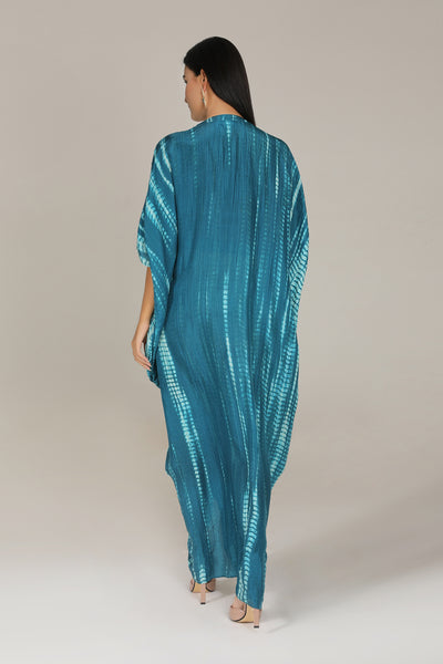 Aneehka Teal Raya Drape Kaftan indian designer wear online shopping melange singapore