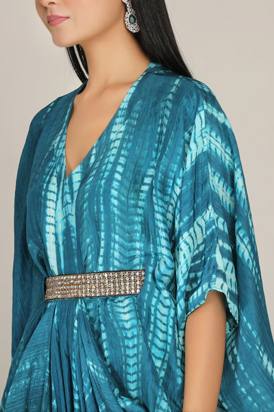 Aneehka Teal Raya Drape Kaftan indian designer wear online shopping melange singapore