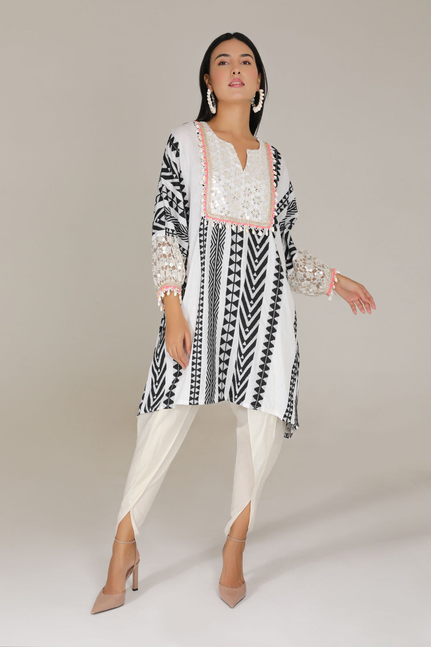 Aneehka Black Tribara Afghani Kurta With Dhoti Pants Pants indian designer wear online shopping melange singapore