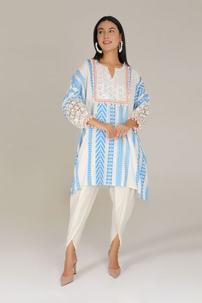 Aneehka Blue Tribara Afghani Kurta With Dhoti Pants indian designer wear online shopping melange singapore