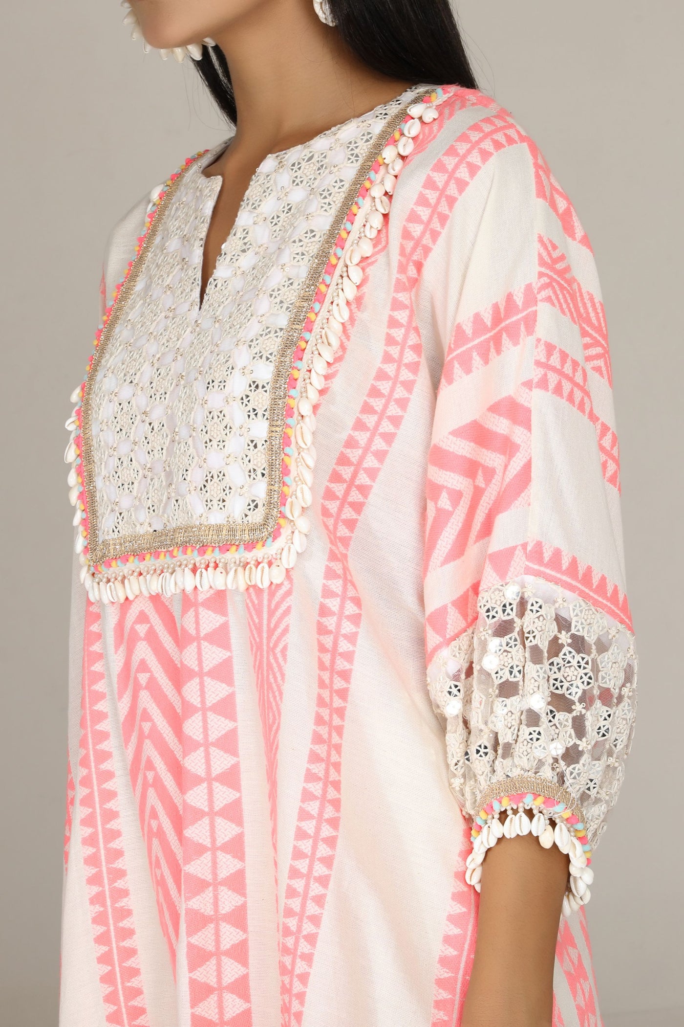Aneehka Pink Tribara Afghani Kurta With Dhoti Pants indian designer wear online shopping melange singapore