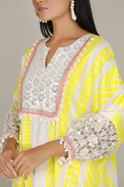 Aneehka Yellow Tribara Afghani Kurta With Dhoti Pants indian designer wear online shopping melange singapore
