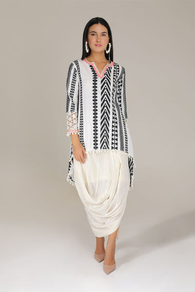 Aneehka Black Tribara High Low Tunic with Drape Skirt indian designer wear online shopping melange singapore