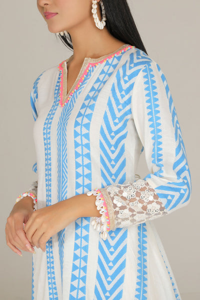 Aneehka Blue Tribara High Low Tunic with Drape Skirt indian designer wear online shopping melange singapore