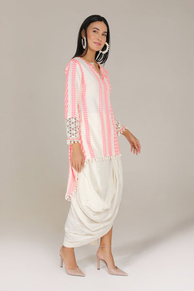 Aneehka Pink Tribara High Low Tunic with Drape Skirt indian designer wear online shopping melange singapore